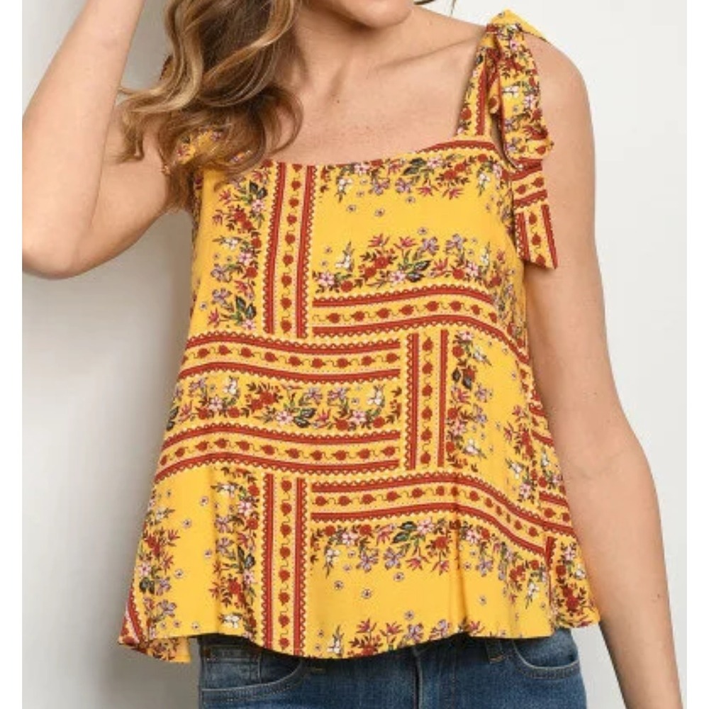 Gilli Yellow Floral Tie Strap‎ Tank Top Size M Concert Festival Brunch